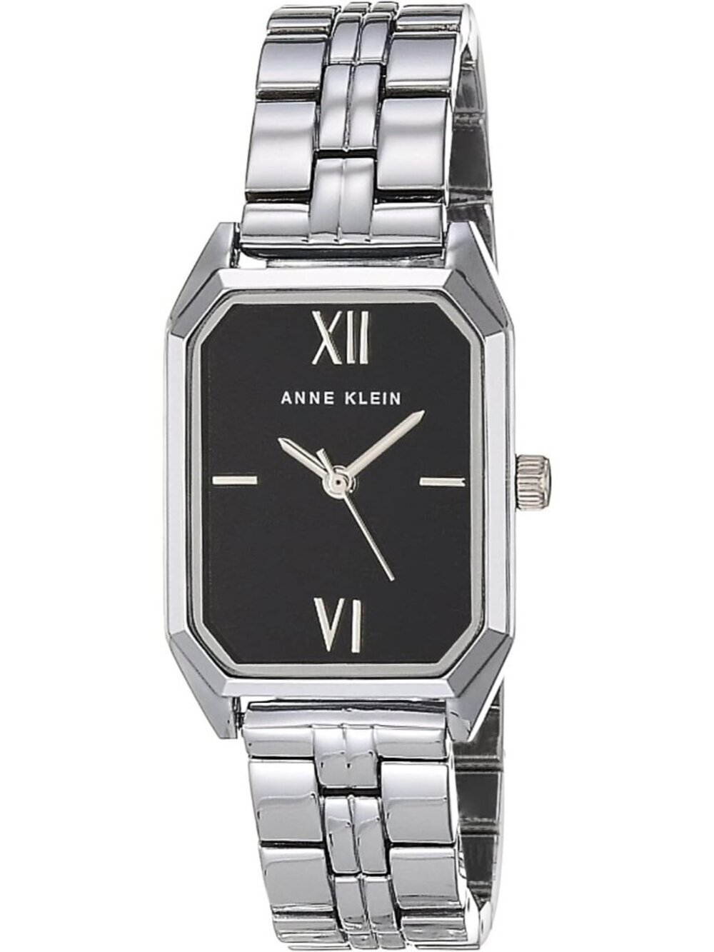 Anne Klein Womens Silver And Black Analog Roman Numeral Octagonal Bracelet Watch
